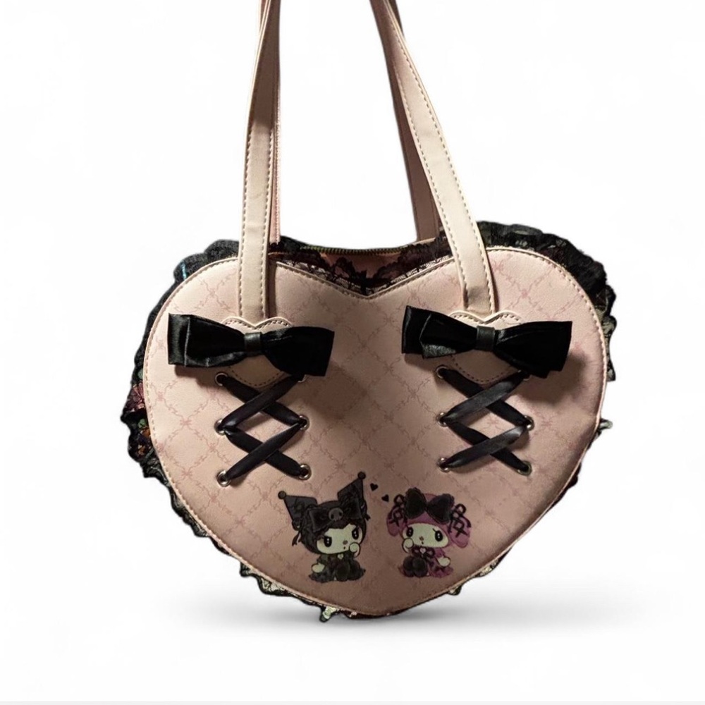 Heart-Shaped Pink and Black melody and kuromi bag